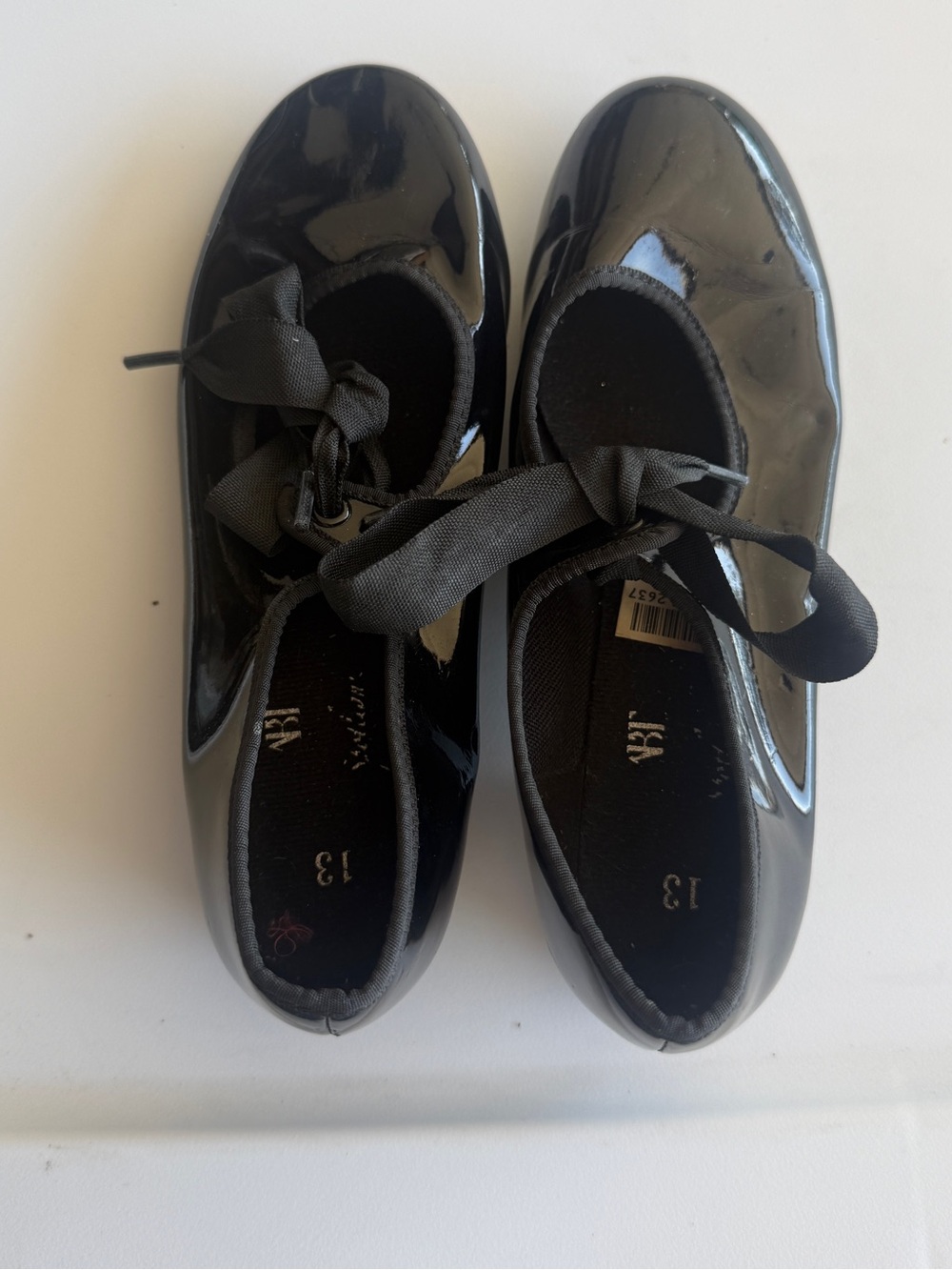 ABT Girls Black Patent Ribbon Mary Jane Tap Shoes 13